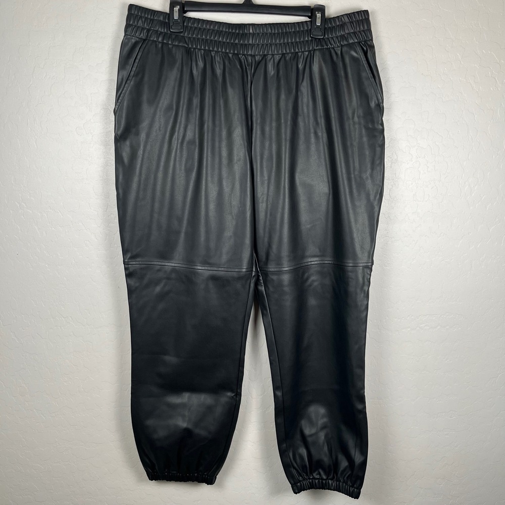 Halogen Faux Leather Joggers Elastic Waist Pull On‎ Pants Black XL